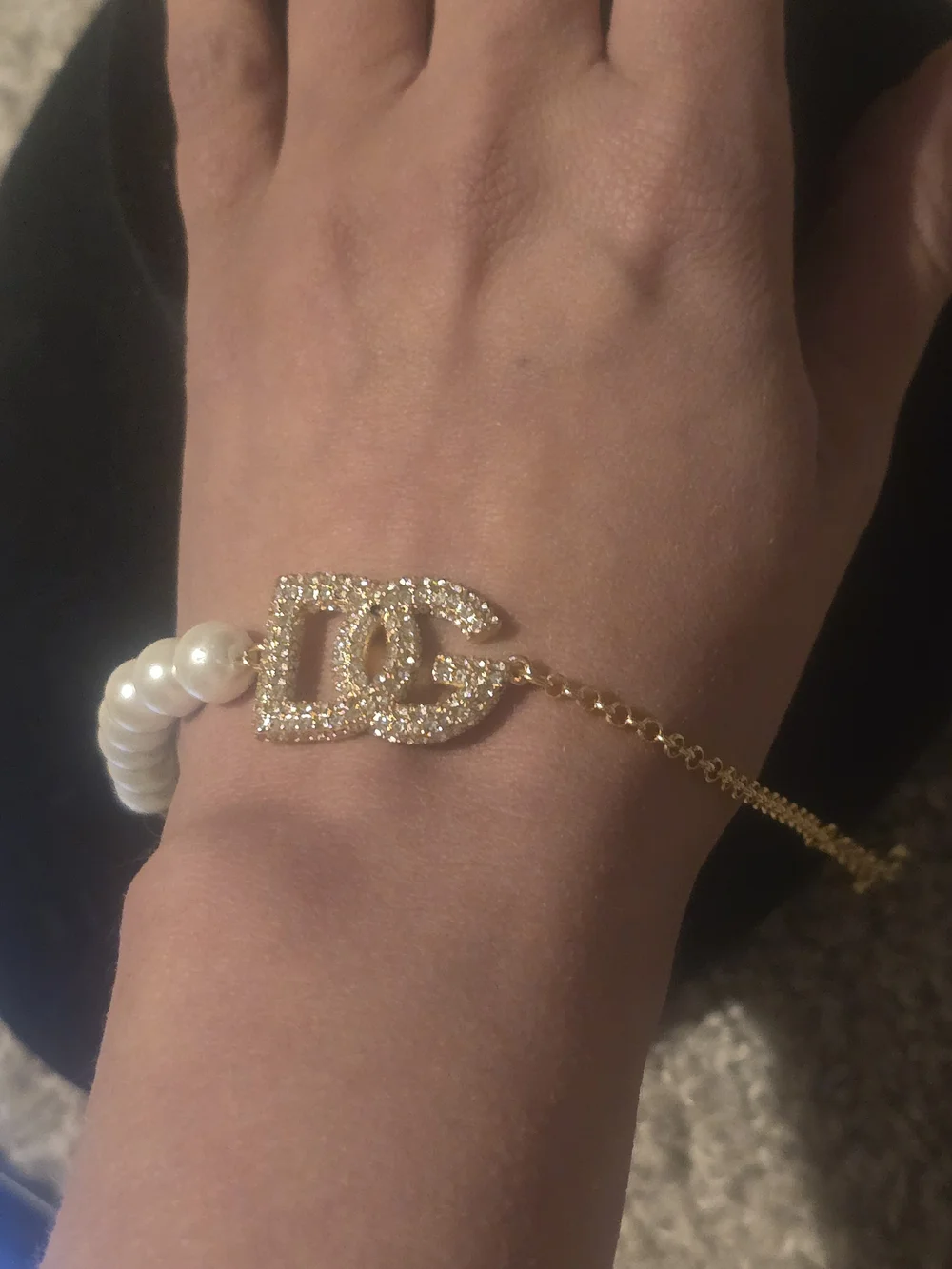 D&G Gold Pearl Bracelet with Crystal Logo
